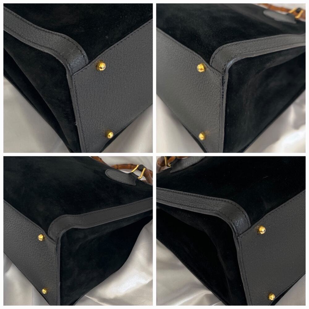 GUCCI Bamboo Diana Vintage Tote Bag Black Suede Leather Top Handles 1990s - Picture 16 of 17